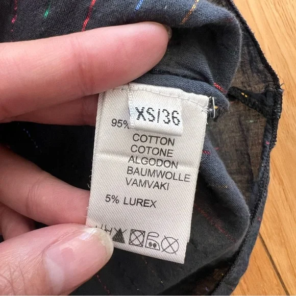 Antik Batik Womens Gelly Tee Dark Gray Lace Detail Rainbow Stripe Flowy Boho XS - Picture 3 of 9